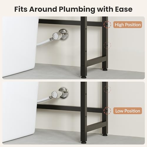 Over The Toilet Storage Shelf, 4-Tier Bathroom Organizer with Basket & Hooks, Sturdy Space Saver for Small Bathrooms, Black - color: Black