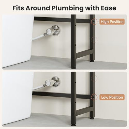 Over The Toilet Storage Shelf, 4-Tier Bathroom Organizer with Basket & Hooks, Sturdy Space Saver for Small Bathrooms, Rustic Brown & Black - color: Brown