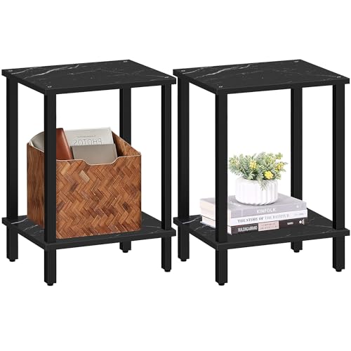 TUTOTAK End Table, Set of 2, Side Table, Nightstand, 2-Tier Storage Shelf, Sofa Table for Small Space, Living Room, Bed Room TB01BMK035 - color: Marble Black