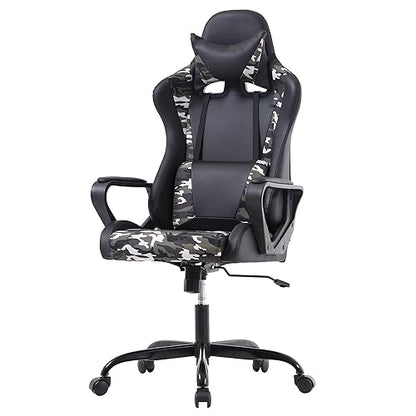 PayLessHere Ergonomic Racing Desk Chair Gaming Chair Computer Chair with Armrests 360° Swivel & Caster Pu Desk Task Chair Executive Headrest Lumbar Support for Back Pain Women Men and Adults (Camo) - color: Camo