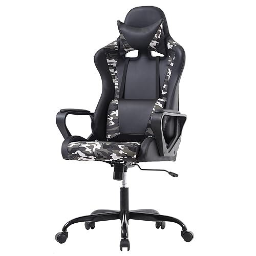 PayLessHere Ergonomic Racing Desk Chair Gaming Chair Computer Chair with Armrests 360° Swivel & Caster Pu Desk Task Chair Executive Headrest Lumbar Support for Back Pain Women Men and Adults (Camo) - color: Camo