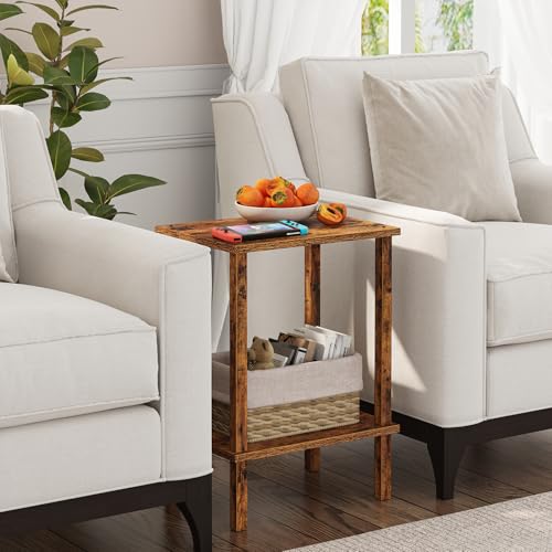 TUTOTAK End Table, Set of 2, Side Table, Nightstand, 2-Tier Storage Shelf, Sofa Table for Small Space, Living Room, Bedroom, Brown TB01BB035C - color: Brown