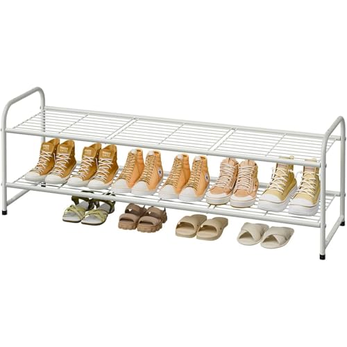 Shoe Rack for Closet, 2 Tier 44 Inch Extra Wide Shoe Storage Organizer for Shelves, Heavy Duty Metal, Easy Assembly, White - color: White, size: 1 Pack 2 Tier(44 Inch)