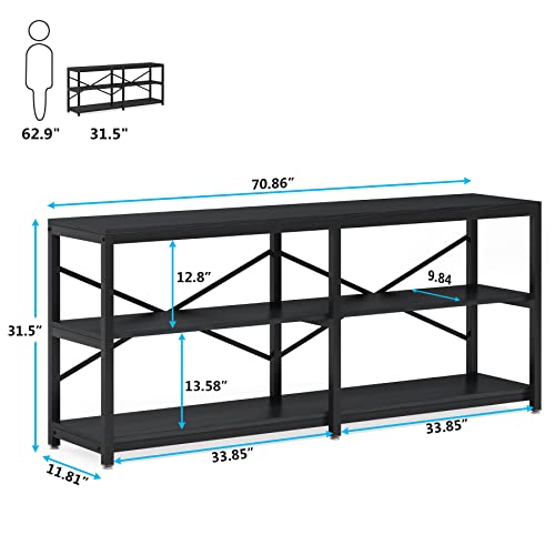 Tribesigns 70.9 Inch Extra Long Console Table, Modern Sofa Table Behind Couch Table with Storage Shelves, 3-Tier Industrial Hallway Entryway Table for Living Room, 3 Shelf Bookshelf(Black) - color: Black