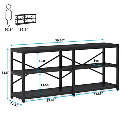 Tribesigns 70.9 Inch Extra Long Console Table, Modern Sofa Table Behind Couch Table with Storage Shelves, 3-Tier Industrial Hallway Entryway Table for Living Room, 3 Shelf Bookshelf(Black) - color: Black