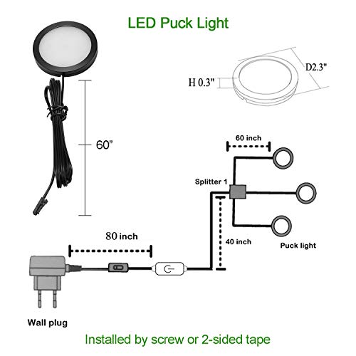 AIBOO Under Cabinet LED Black Cover Puck Lighting Kit with Touch Dimmer Switch for Kitchen Cupboard Closet Lighting (3 Lights,Warm White) (Pack of 2) - color: Warm White, size: 3 lights (Pack of 2)
