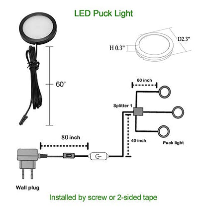 AIBOO Under Cabinet LED Black Cover Puck Lighting Kit with Touch Dimmer Switch for Kitchen Cupboard Closet Lighting (3 Lights,Daylight White) - color: Daylight White, size: 3 lights