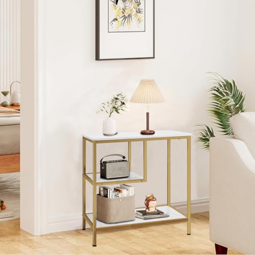 AT-VALY End Table Set of 2, 3-Tier Small End Table, Nightstand for Living Room, Bedroom, Office, Bathroom (Gold)