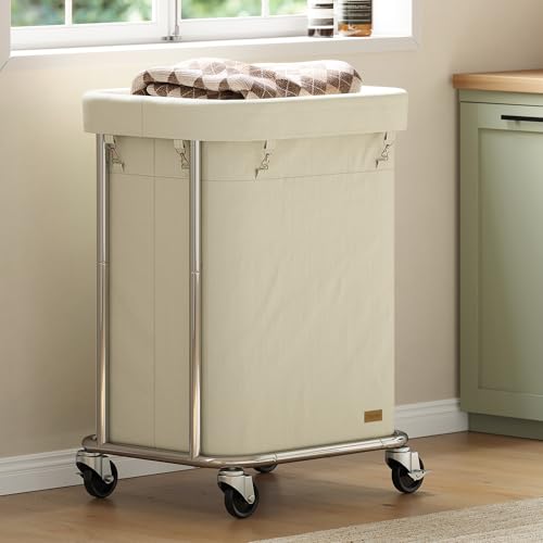 Nunsino Laundry Basket with Wheels 150L/40Gal, Rolling Laundry Hamper with Steel Fram and Removable Washing Bag,Laundry Sorter Cart for Laundry Room,Hotel,Dorm,Cream and Silver - color: Cream and Silver