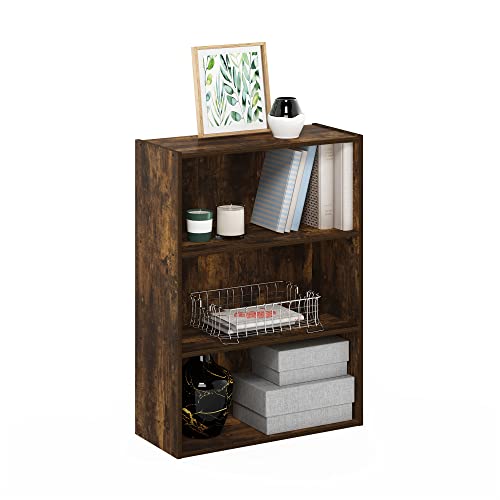 Furinno PASIR Book Shelf, 3-Tier Bookshelf, Storage Shelves Bookcase, 9.7 x 23.7 x 31.5, for Living Room, Bedroom, Home Office, Amber Pine - color: Amber Pine, size: 3-Tier