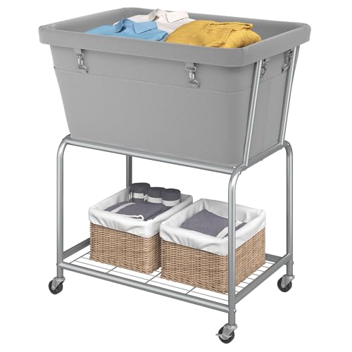 Rolling Laundry Hamper with Wheels, Removable Bag, Laundry Cart, Gray | 32-Gallon (122L), 2-Tier Clothes Basket with Shelf, Ideal for Closet, Bedroom, Bathroom & Laundry Room - color: Gray, size: 27.4"L x 19.9"W x 30.9"H