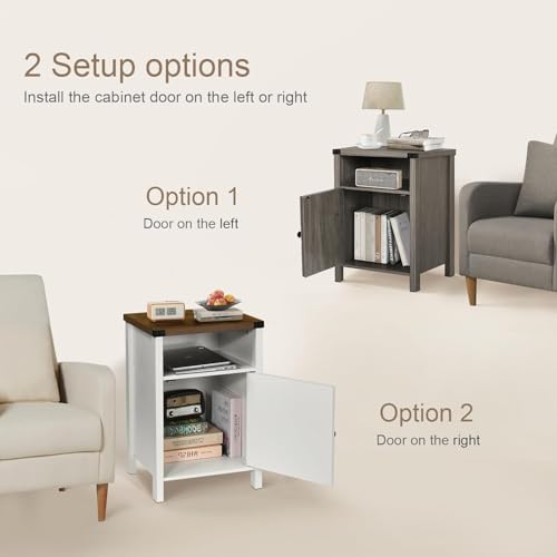 Farmhouse End Table, Nightstand with Barn Door,Set of 2,Cream White | End Tables wirh Shelf,Wooden Sofa Side Table, Modern Bed Side Table Rustic Nightstands, Bedroom, Living Room - color: White