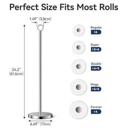 Toilet Paper Holder Stand(with Reserve Function), Free-Standing Spare Rolls Storage Holder, Stainless Steel, Chrome - color: Chrome