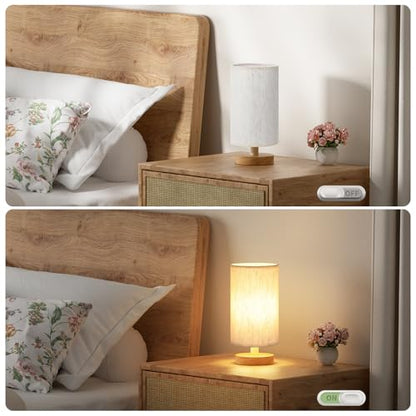 Fenmzee Small Lamps Set of 2 - Inline Control, Bedside Table Lamp for Bedroom with 3000K A15 LED Blub, Easy Assembly (Cream Shade - Wood Base Set of 2, 9" Inline Control) - color: Cream Shade - Wood Base set of 2