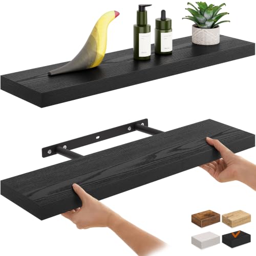 Ballucci Floating Shelf, 2-Pack 24" Black Floating Shelves for Wall, Wood Wall Shelf for Home Décor, Floating Shelves for Bathroom, Living Room, Bedroom, 6" Deep Wall Shelves - color: Black, size: 23.6 inches