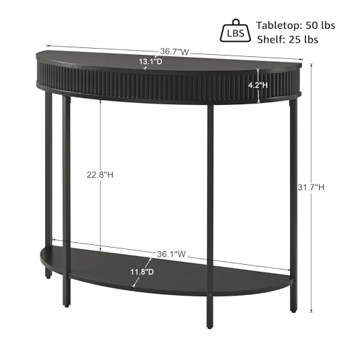Fluted Half Moon Console Table, Modern 2-Tier Black Entryway Console | Sofa Back Table for Living Room, Hallway & Foyer (36" Width) - style: Basic