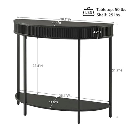 Fluted Half Moon Console Table, Modern 2-Tier Black Entryway Console | Sofa Back Table for Living Room, Hallway & Foyer (36" Width) - style: Basic