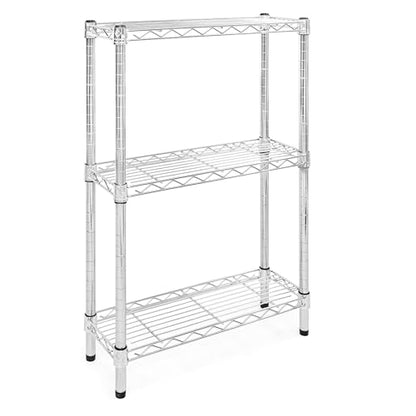 Shelving Inc. 8" d x 24" w Chrome Wire Shelving with 3 Tier Shelves, Weight Capacity 800lbs Per Shelf - size: 8" d x 24" w x 34" h