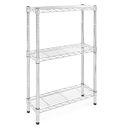 Shelving Inc. 8" d x 24" w Chrome Wire Shelving with 3 Tier Shelves, Weight Capacity 800lbs Per Shelf - size: 8" d x 24" w x 34" h