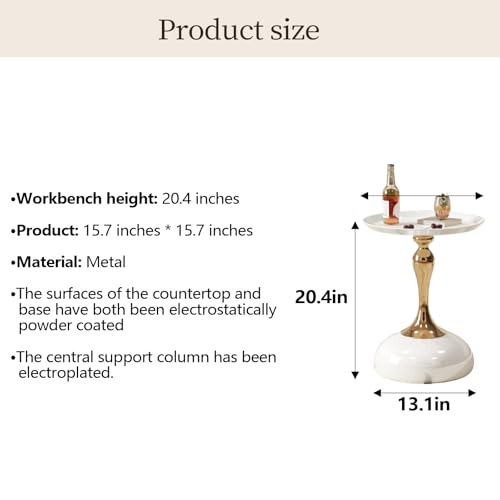 Small White Round Side Table with Gold Pedestal Base - Modern Chic Accent End Table for Living Room, Bedroom & Office Spaces - color: Cream White