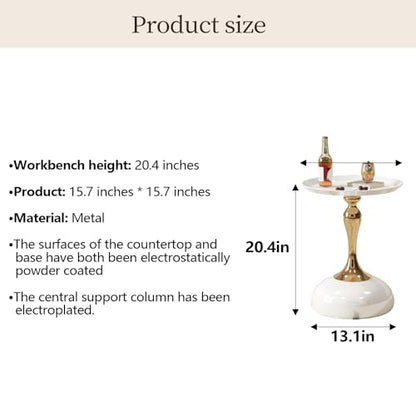 Small White Round Side Table with Gold Pedestal Base - Modern Chic Accent End Table for Living Room, Bedroom & Office Spaces - color: Cream White