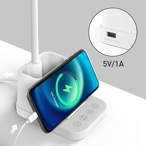 AXX White LED Desk Lamp with USB Charging Port, Flexible Gooseneck Table Light, 650LM, Phone Mount, Pen Holder, Timer Settings, Study Essentials for College Dorm Room Home Office Bedroom - color: White