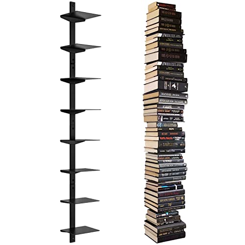 Floating Book Shelves for Wall, 8 Tier Invisible Floating Bookshelf, Vertical Spine Book Tower, Wall Mounted & Space Saving, Heavy Duty Metal Book Organizer for Home Office, 4 Pack Black - color: Black, size: 4PC-8 Tier