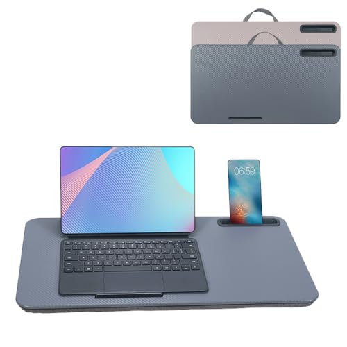 Portable Laptop Desk Fits Up to 16“ Laptops, with Tablet Slot, Built-in Cushion, Great for Home & Office,Lap Desk for Laptop,Lap Desk with Cushion (Dark Grey, Large) - color: Dark Grey, size: Large