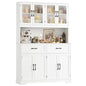 BOTLOG 71" Large Pantry Storage Cabinet with Microwave Stand | Tall Hutch Cabinet with Glass Doors 8 Storage Compartments for Dining Room, Modern White