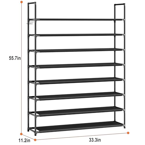 OYREL 8 Tier Shoe Organizer, 33.3in Wide x 11.2in Deep x 55.7in Tall, Black Metal and Plastic Shoe Rack, Holds up to 32-40 Pairs of Shoes - color: Black, size: 8 Tier