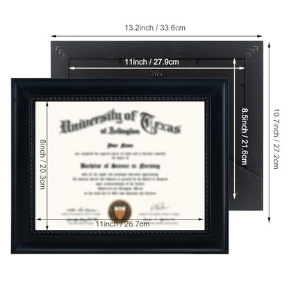 GMFrames Solid Wood Diploma Degree Frame for 8.5x11 Certificates,Black Finish with Intricate Black Rope Detail,UV Protection Acrylic - color: Black, size: 8.5x11