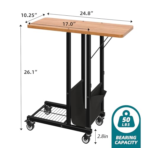 Simple Trending C Shaped End Table, Folding TV Tray Couch Side Table for Sofa on Wheels, Black - size: Folding Table Top Single Set