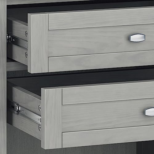 SIMPLIHOME Warm Shaker Bedside Table - 24 inch Wide Solid Wood Nightstand in Fog Grey, Transitional Bedroom Side or End Table with 2 Drawers, Open Shelf Storage and Brushed Nickel Hardware - color: Fog Grey