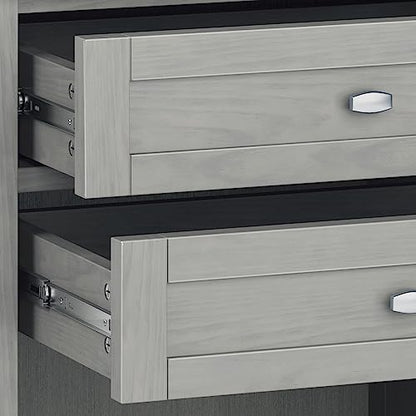 SIMPLIHOME Warm Shaker Bedside Table - 24 inch Wide Solid Wood Nightstand in Fog Grey, Transitional Bedroom Side or End Table with 2 Drawers, Open Shelf Storage and Brushed Nickel Hardware - color: Fog Grey