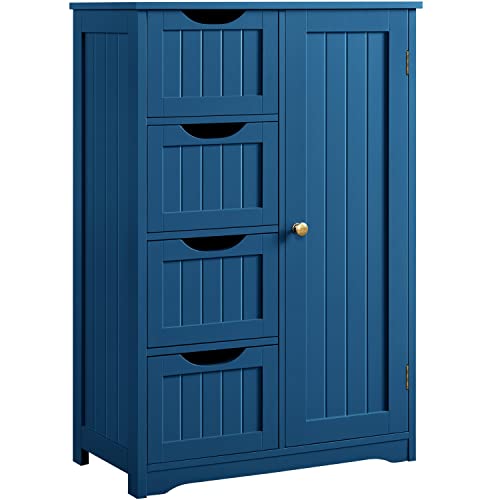 Topeakmart Wooden Bathroom Floor Cabinet with 4 Drawers & 3 Tier,Navy Blue | Cupboard Storage Organizer Unit for Hallway, Entryway, Free Standing Side Cabinet - color: Navy Blue, size: 22 x 12 x 32.5 In (LxWxH)