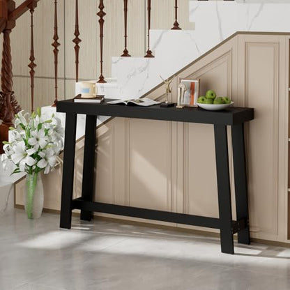 47-Inch Narrow Console Table, Entryway Sofa Table for Hallway,Black | 100% Natural Bamboo slim profile, reinforced angled frame versatile wall-side placement - color: Black, style: Classic