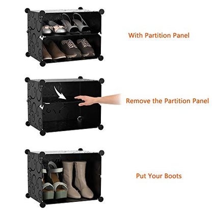 HOMIDEC Shoe Rack Organizer, 6 Tier Storage Cabinet 24 Pair Plastic Shoe Shelves for Closet Hallway Bedroom Entryway - color: Black, style: 2 by 6