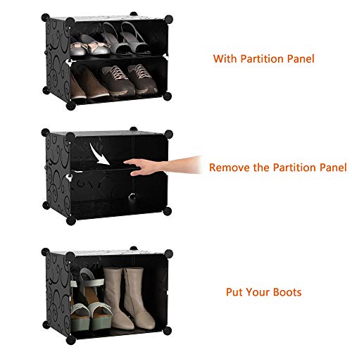 HOMIDEC Shoe Rack, 8 Tier Shoe Storage Cabinet 32 Pair Plastic Shoe Shelves Organizer for Closet Hallway Bedroom Entryway - color: Black, style: 2 by 8