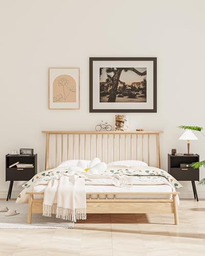 Veegle Nightstand,Modern Bedside Table with Storage Drawer and Open Wood Shelf, Accent Night Stand with Solid Wood Legs for Living Room, Bedroom and Small Spaces,Easy Assembly (Black) - color: Black