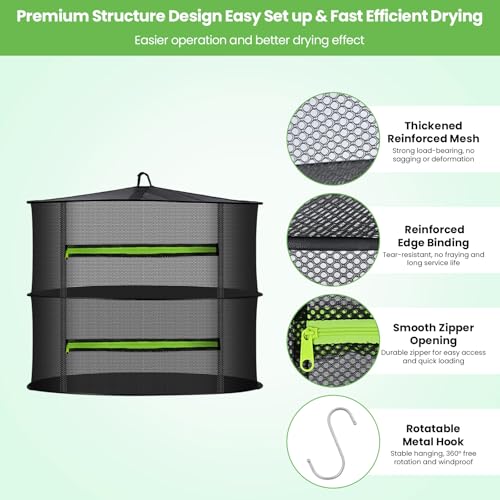 MEKOLIFE 2-Layer Hanging Herb Drying Rack, Small Mesh Net | 11.81 Inch Mesh Drying Rack with Zipper and Hooks, Indoor Outdoor for Herbs, Fruits, Seafood, Camping Food, Socks, Underwear - size: 2 Layers