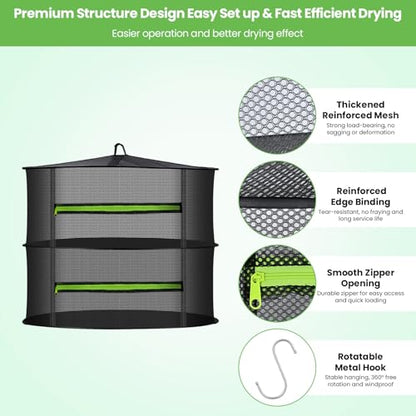 MEKOLIFE 2-Layer Hanging Herb Drying Rack, Small Mesh Net | 11.81 Inch Mesh Drying Rack with Zipper and Hooks, Indoor Outdoor for Herbs, Fruits, Seafood, Camping Food, Socks, Underwear - size: 2 Layers