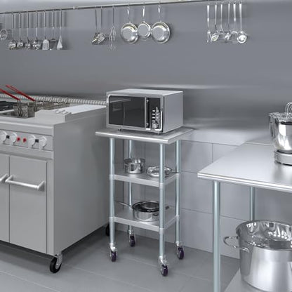 AmGood Stainless Steel Work Table with 2 Shelves and Casters | Metal Utility Table On Wheels (Stainless Steel Work Table with 2 Shelves + Casters, 24" Long x 18" Deep) - size: 24" Long x 18" Deep