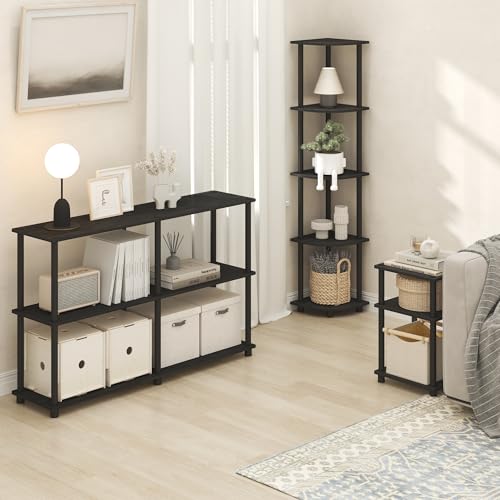 Furinno Turn-N-Tube 3-Tier Toolless Side Table, Narrow Printer Stand with Open Shelf, End Table, Night Stand, for Living Room, Bedroom, Dark Americano - color: Dark Americano