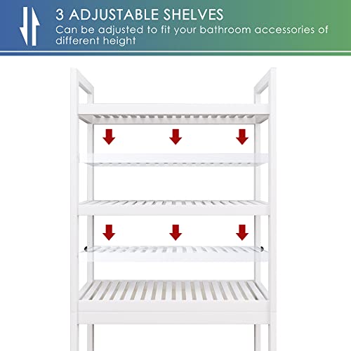 SMIBUY Bathroom Storage Shelf, Bamboo Over-The-Toilet Organizer Rack, Freestanding Toilet Space Saver with 3-Tier Adjustable Shelves (White) - color: White