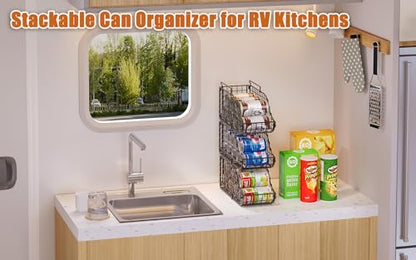 Sonyabecca 8 Pack Stackable Can Organizer for Pantry Cabinet Food Storage | Wire Storage Rack Holds Up to 72 Cans, Beverages and Food. Small Metal Organizer for Kitchen Counters, Fridges and RV