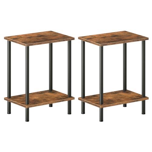 HOOBRO End Tables Set of 2, Small Side Table, Nightstand with 2-Layer Storage Shelves, Sofa Table for Small Spaces, Living Room, Bedroom, Stable Frame, Easy Assembly, Rustic Brown BF09BZP201 - color: Rustic Brown + Black