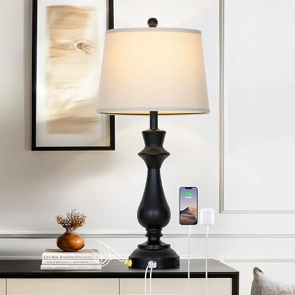Touch Lamps for Night Stand - 29.5" Tall Bedside Lamp with USB C+A, 3 Way Dimmable Bedroom Lamps, Black Metal Table Lamps for Living Room,Single Black - color: Black-1P
