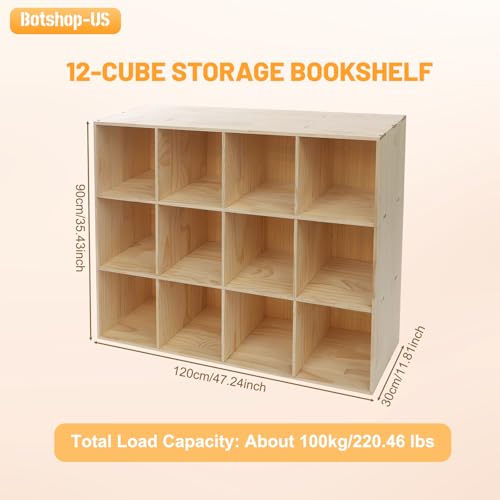 Gdrasuya10 12-Cube Storage Shelf Bookcase - Wooden 3-Tier Floor Standing Open Bookshelf Horizontal Bookcase Accent Cubby Shelf for Home Office, Display Cabinet, 11.8" D x 47.2" W x 35.4" H - size: 12 Cubes/3 Tier
