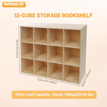 Gdrasuya10 12-Cube Storage Shelf Bookcase - Wooden 3-Tier Floor Standing Open Bookshelf Horizontal Bookcase Accent Cubby Shelf for Home Office, Display Cabinet, 11.8" D x 47.2" W x 35.4" H - size: 12 Cubes/3 Tier