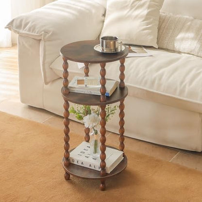 AWASEN Small Side Table, 3-Tier Round End Table for Small Spaces, Modern Bedside Table Nightstand for Bedroom, Living Room, Office, Rustic Brown - color: Rustic Brown